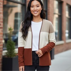 Banana Republic Silk Blend Color Block Cardigan Fall Colors Beige Dark Orange